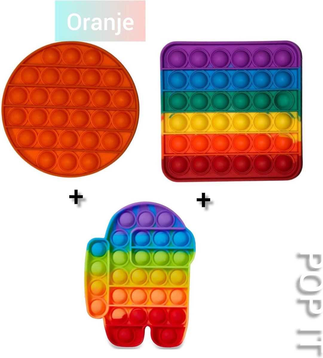 Pop IT | Among us regenboog + Vierkant regenboog + Rond oranje | Goedkoop